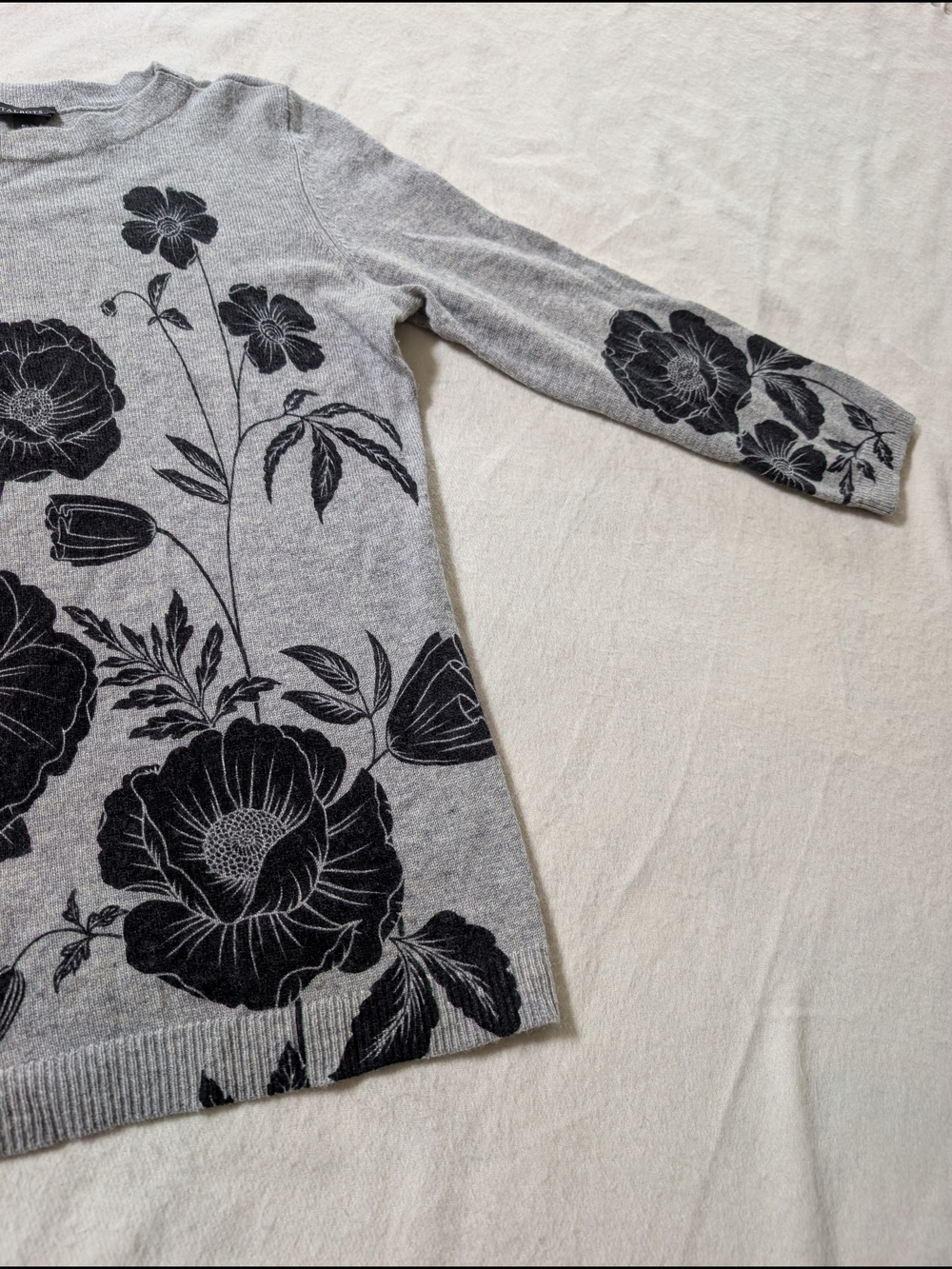 Talbots 100% Cashmere Gray Floral Sweater with Black Floral Print S - Picture 5 of 9